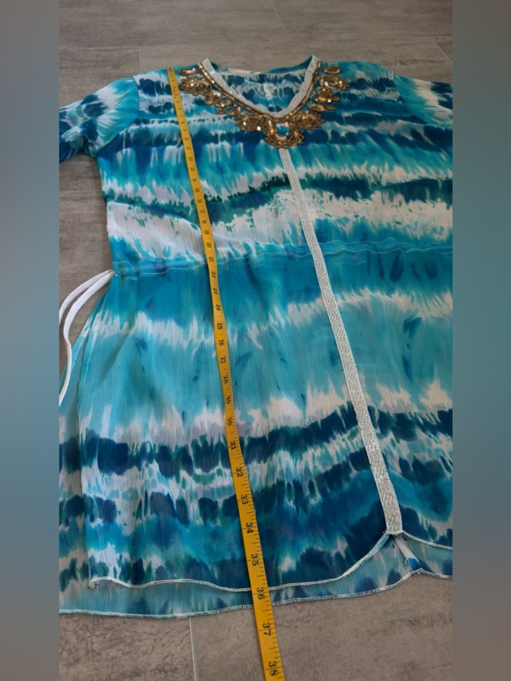 Embellished Blue Beaded Swim Coverup L - Picture 9 of 12